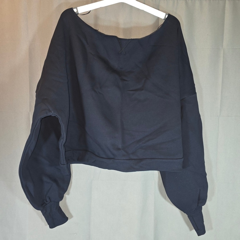 Blogilates Dance Studio Sweatshirt Black Off The Shoulder Thumbhole Plus 3X NEW